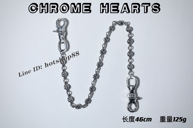 Chrome Hearts專櫃純手工做舊純銀飾品 克羅心925純銀雙狗扣十字圓珠褲包鏈 gj1144